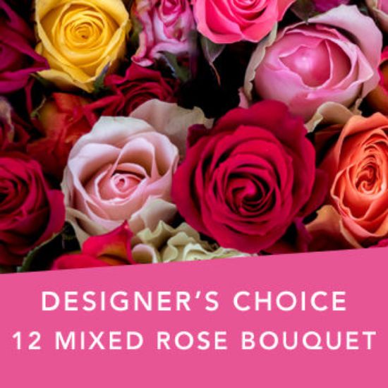 DC 12 mixed colour rose bouquet